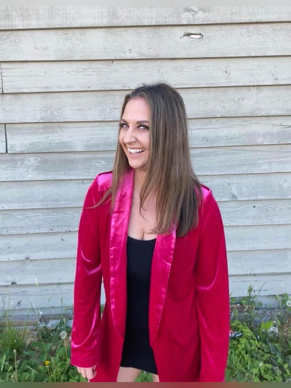 Tailored Satin-Trim Fuchsia Blazer Jacket
